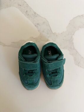 Zara Kids Teal Green Suede Velcro Sneakers